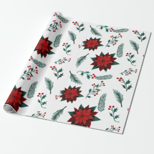 Christmas Red Green Floral watercolor Wrapping Pap Wrapping Paper