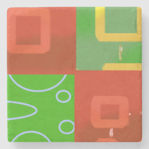 Christmas Red Green Geometric Gallery Wrap Stone Coaster
