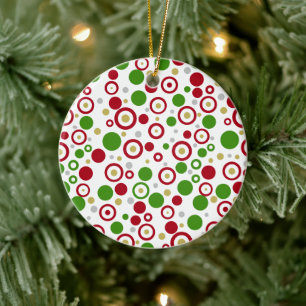 Christmas Red Green Geometric Name Two Sided Ceramic Ornament