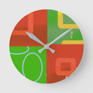 Christmas Red Green Geometric  Round Clock