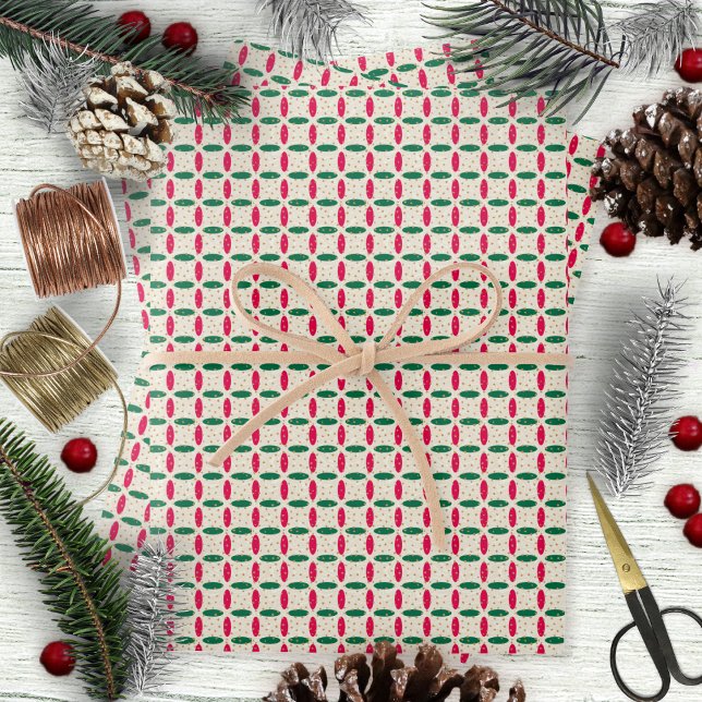 Christmas Red Green Geometric with Caramel Pieces Wrapping Paper Sheet (Christmas Red Green Geometric with Caramel Pieces Wrapping Paper Sheets by Leapfroglisics Shop)