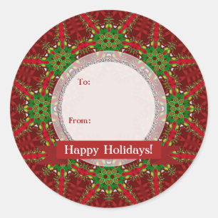 Christmas Red+Green Gift Tag Round Sticker