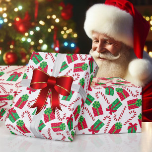 Christmas Red Green Gifts with Cady Canes Wrapping Paper