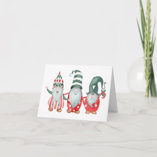 Christmas Red Green Gnome Elf Holiday Card (Front)