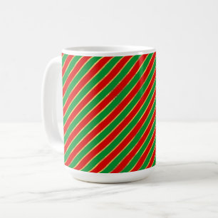 CHRISTMAS RED GREEN GOLD DIAGONAL STRIPES COFFEE MUG
