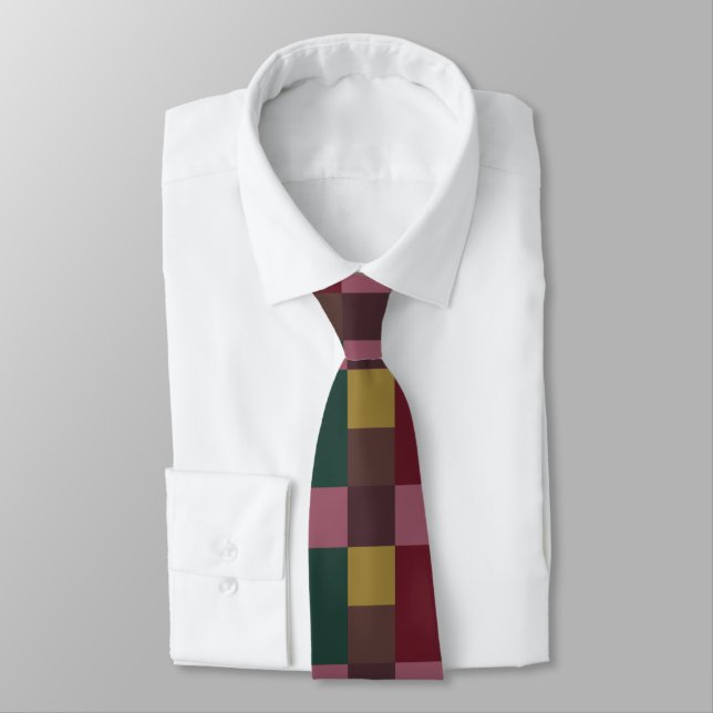 Christmas Red Green Gold Pink Brown Colour Block Tie (Tied)