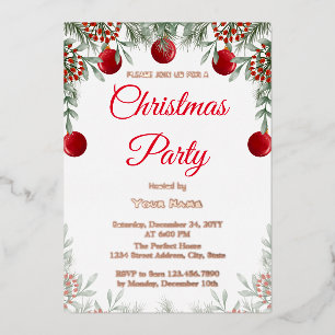 Christmas Red Green Holiday Party Foil Invitation