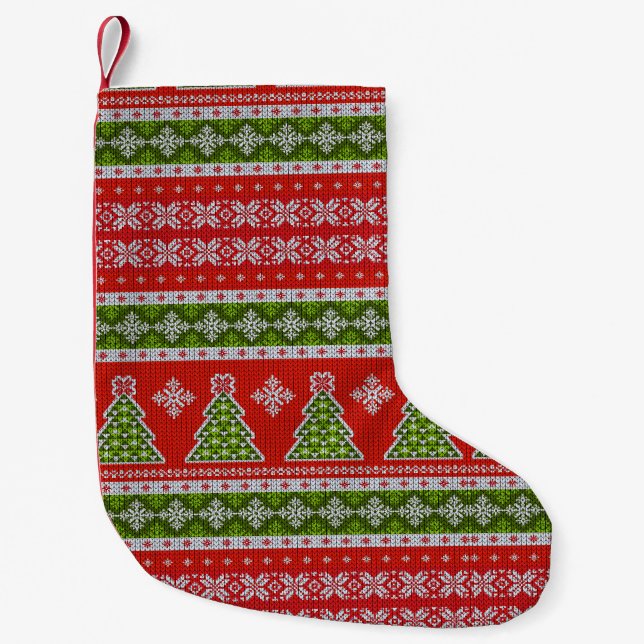 Christmas Red Green Holidays Vintage Small Christmas Stocking (Front)