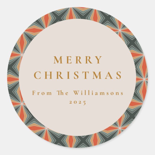 Christmas Red Green Mid Century Stars Custom Classic Round Sticker (Front)