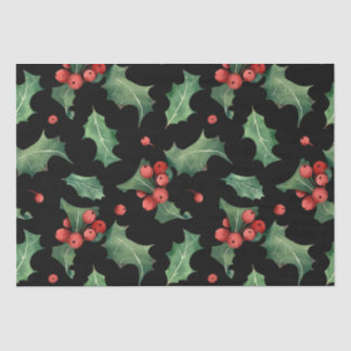 Christmas Red Green Mistletoe Black Tissue Paper