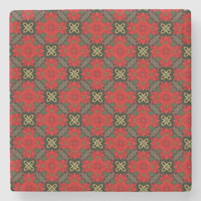 Christmas Red Green Modern Pattern Stone Coaster (Front)