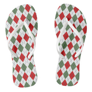 Christmas Red Green Pattern Holidays Elegant Thongs