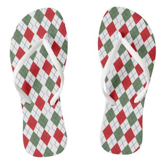 Christmas Red Green Pattern Holidays Elegant Thongs (Footbed)