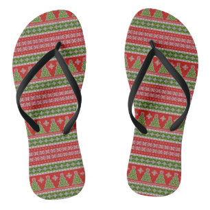 Christmas Red Green Pattern Stylish Holidays Thongs
