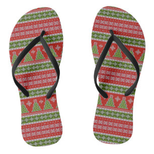 Christmas Red Green Pattern Stylish Holidays Thongs