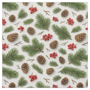 Christmas Red Green Pine Berry Holiday Fabric