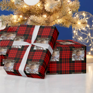 Christmas Red Green Plaid Add Photo Wrapping Paper