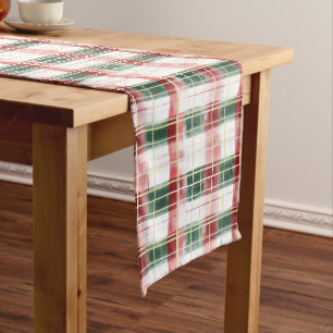 Christmas Red Green Plaid Pattern Table Runner