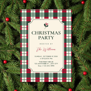 Christmas Red green plaid tartan pattern Invitation