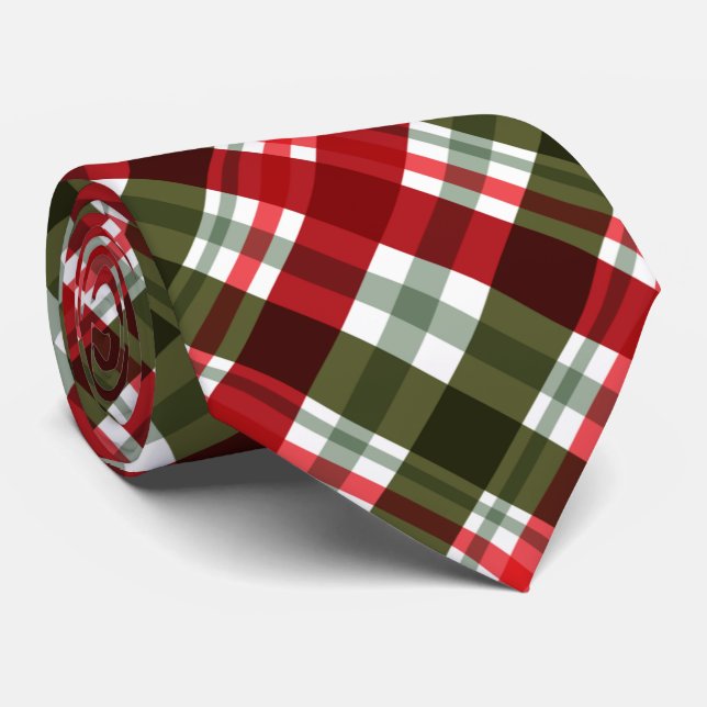 Christmas Red Green Plaid Tie (Rolled)