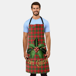 Christmas Red Green Plaid with Wreath Apron