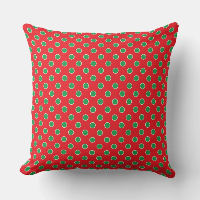 CHRISTMAS RED & GREEN POLKA DOTS CUSHION (Front)