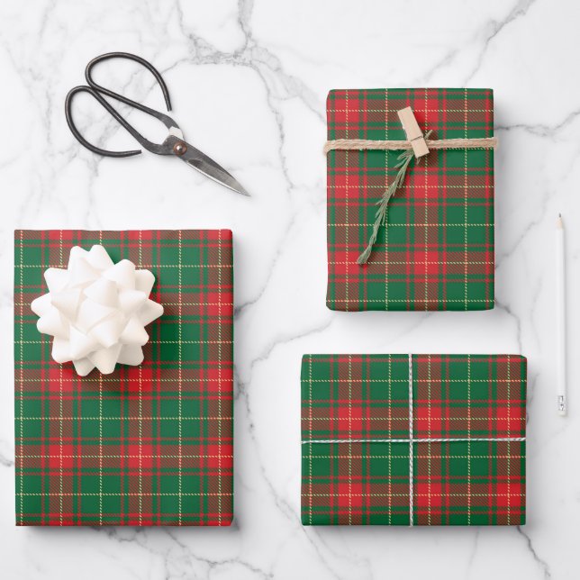Christmas red green rustic tartan plaid pattern wrapping paper sheet (Front)