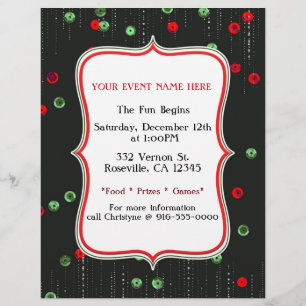 Christmas Red & Green Sequins Holiday Party Flyer