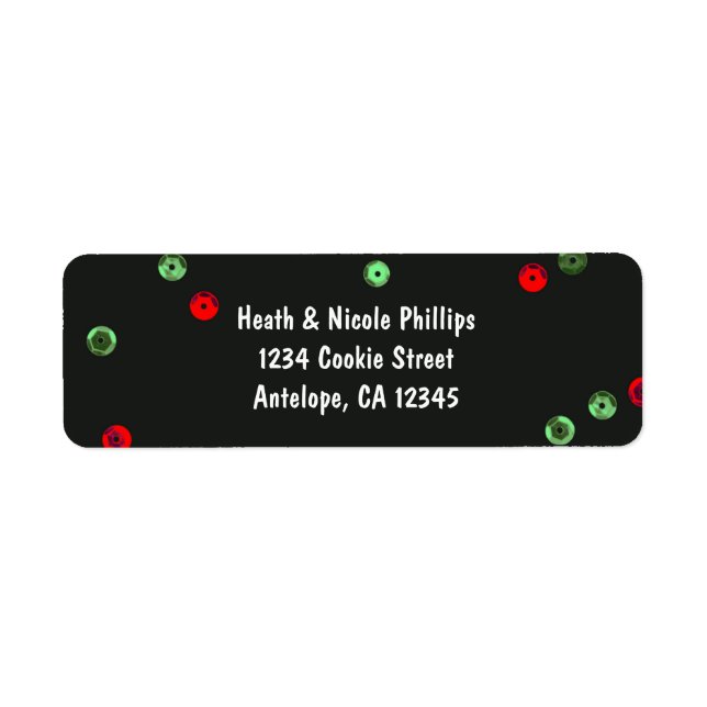 Christmas Red & Green Sequins Party Address Labels (Front)
