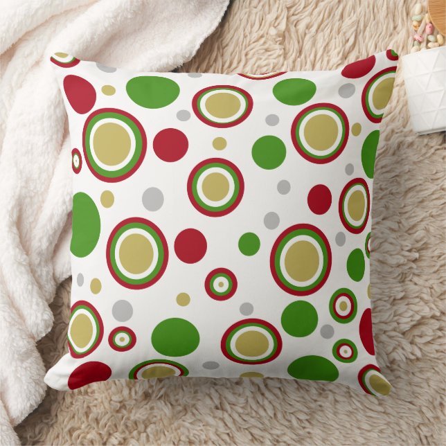 Christmas Red Green Silver Gold Polka Dots Cushion (Blanket)