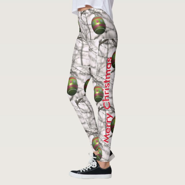 Christmas Red Green Silver Ornament Balls  Leggings (Left)