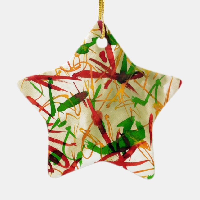 Christmas Red Green Star Ornamet Ceramic Tree Decoration (Back)