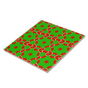 Christmas Red Green Stars Mosaic Ceramic Tile