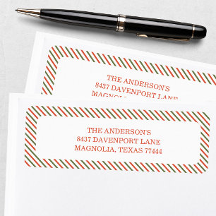 Christmas Red Green Striped Return Address Label