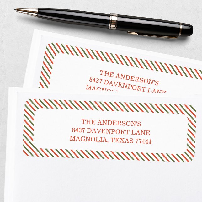 Christmas Red Green Striped Return Address Label (Creator Uploaded)