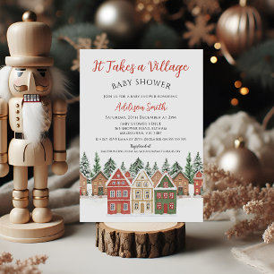 Christmas Red Green Takes A Village Baby Shower Invitation