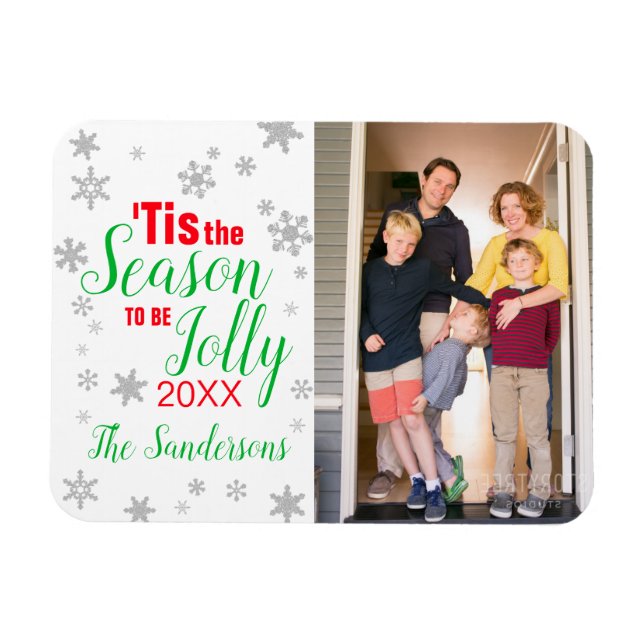 Christmas Red Green Tis the Season Snowflake Magnet (Horizontal)