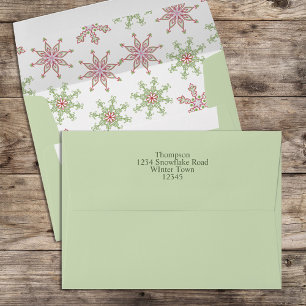Christmas Red Green Whimsical Snowflake Colourful Envelope