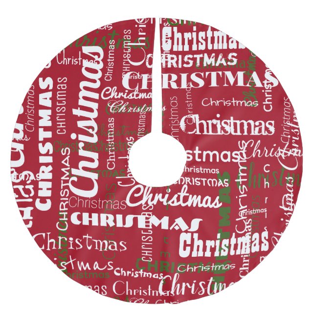 Christmas Red Green White Classic Word Pattern  Brushed Polyester Tree Skirt (Front)