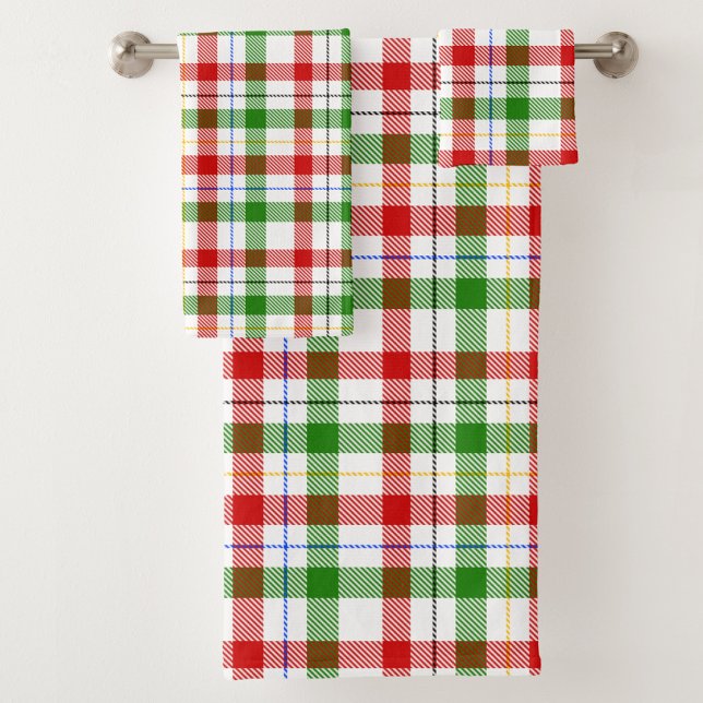 Christmas Red Green White Flannel Plaid Design  Bath Towel Set (Creator Uploaded)