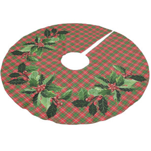 Christmas Red, Green, White Plaid Brushed Polyester Tree Skirt