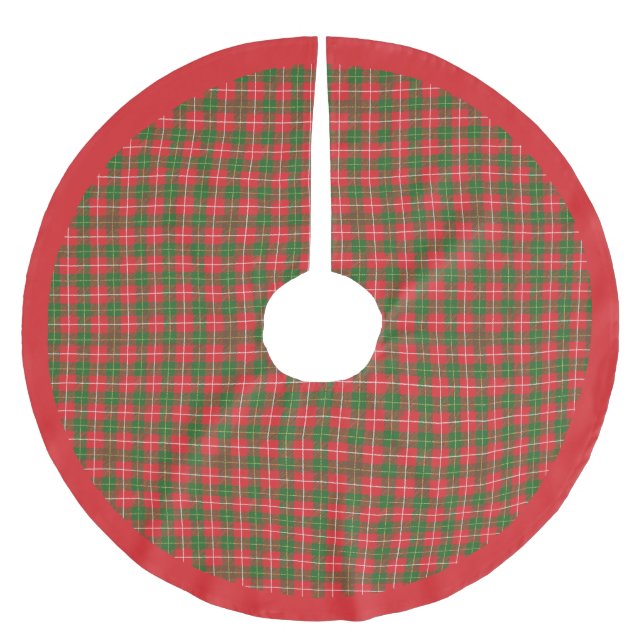 Christmas Red, Green, White Plaid Brushed Polyester Tree Skirt (Front)