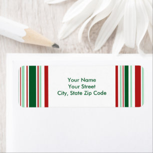 Christmas Red, Green, White Stripes address labels