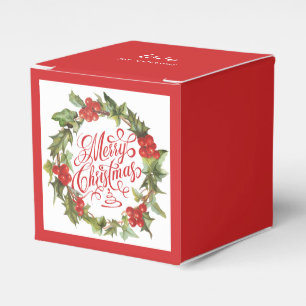 Christmas Red Green Wreath Holly Ivy Typography Favour Box