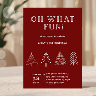 Christmas Red Hand Drawn Birthday Invitation