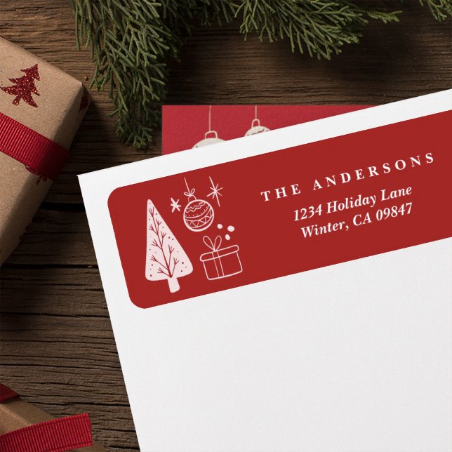 Christmas Red Hand Drawn Doodles Address Labels (Creator Uploaded)
