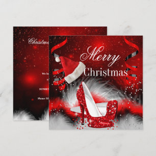Christmas Red High Heel holiday Party Santa hat Invitation