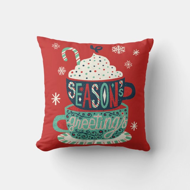 Christmas Red Holiday Festive Seasons Greetings Cushion (Front)