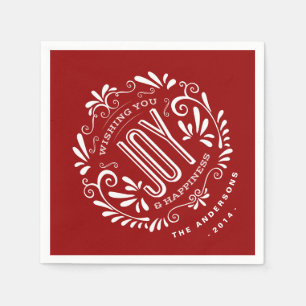 CHRISTMAS RED HOLIDAY JOY CHALKBOARD PERSONALIZED NAPKIN