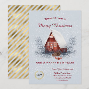 Christmas Red House Business Logo  Holiday Card